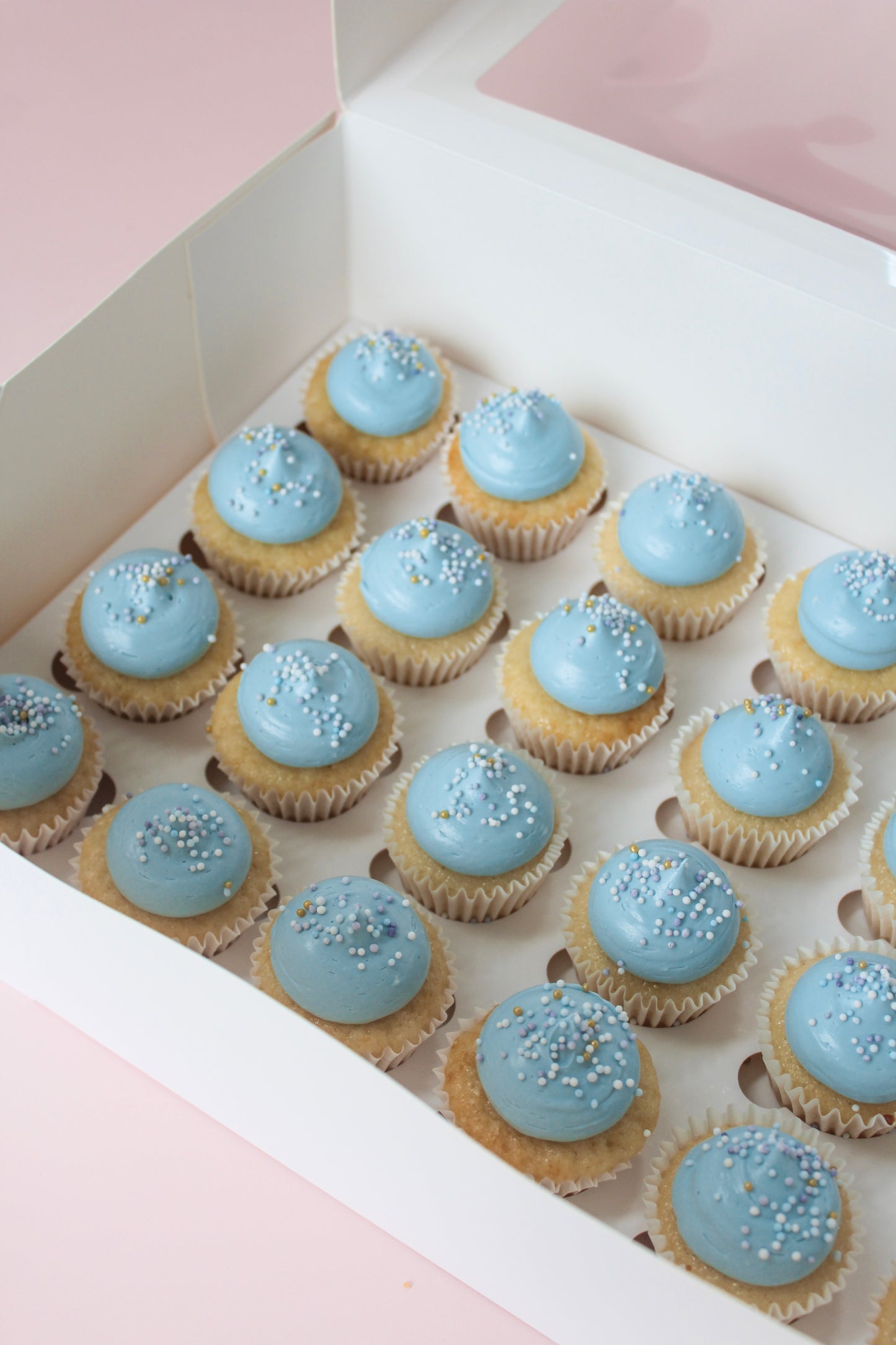 Mini cupcakes with sprinkles in a box