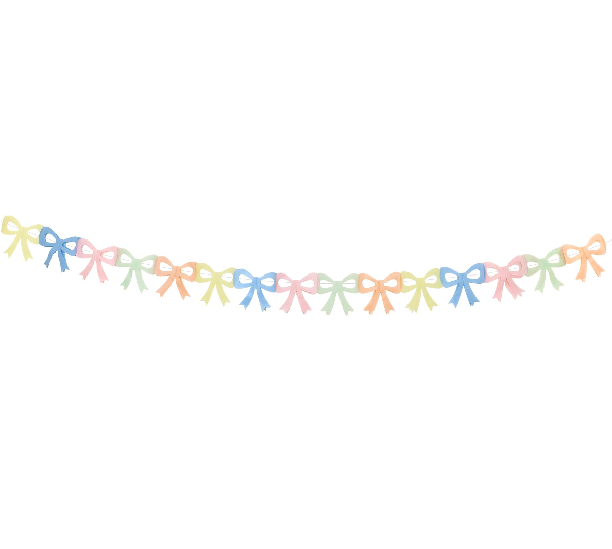 Decorative garland with colorful bows on a white background