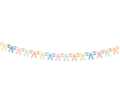 Decorative garland with colorful bows on a white background