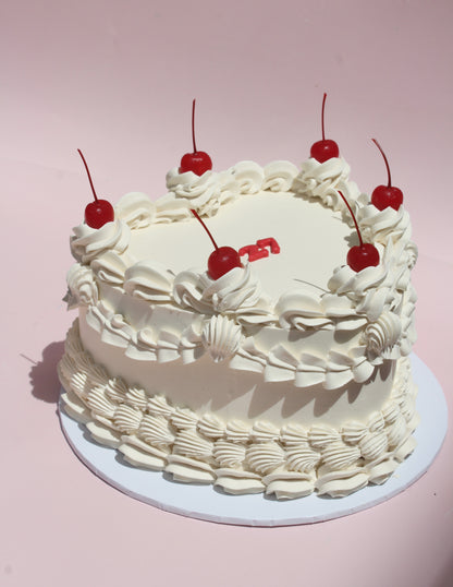 White Vintage Heart Cake